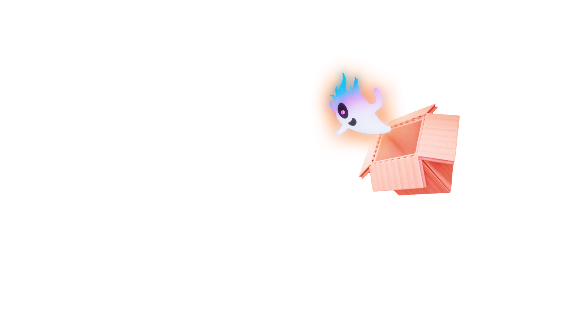 Petit fantôme surgissant d'une boîte en carton