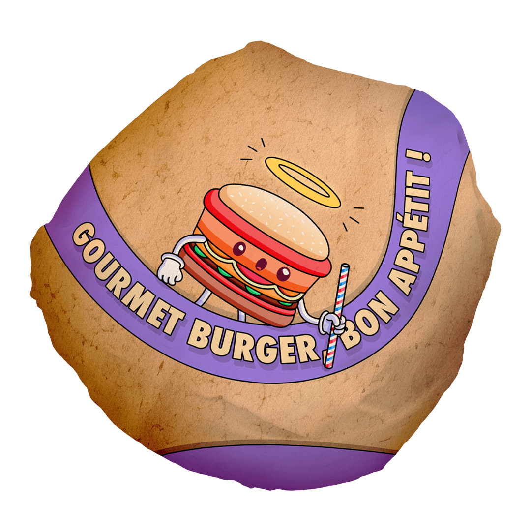 Un burger dans un emballage violet