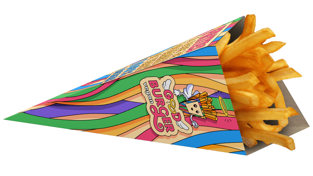 Un cône de frites de dos