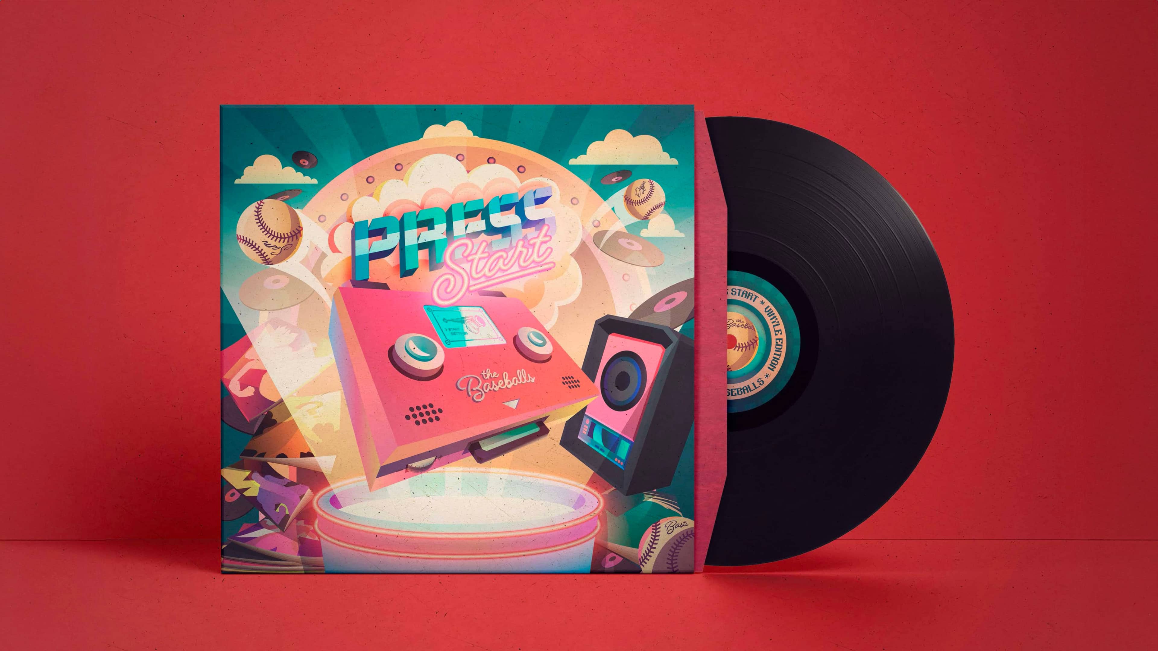 Face avant de la pochette vinyle. Le disque est à moitié sorti.