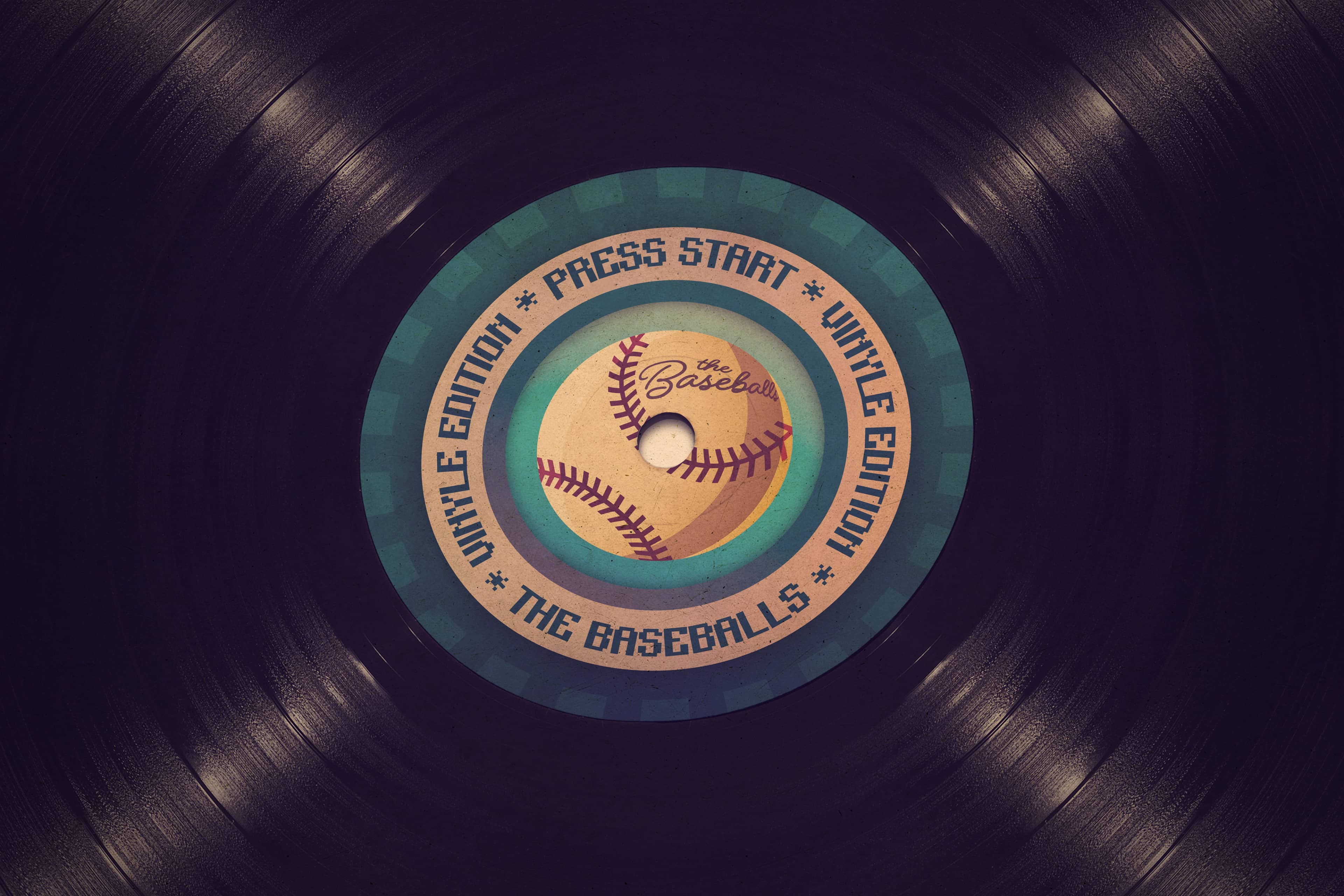 Gros plan sur le macaron central du vinyle