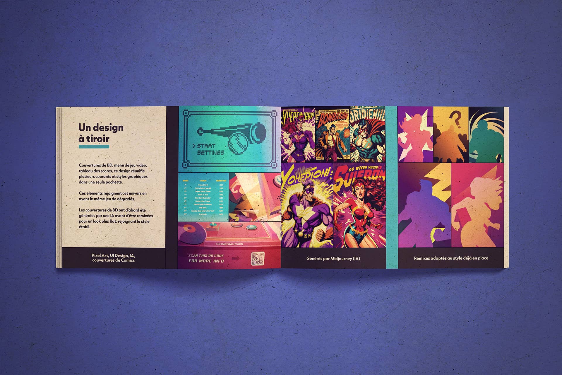 Dossier ouvert à la page du comparatif entre la version IA des BD et la version redesignée