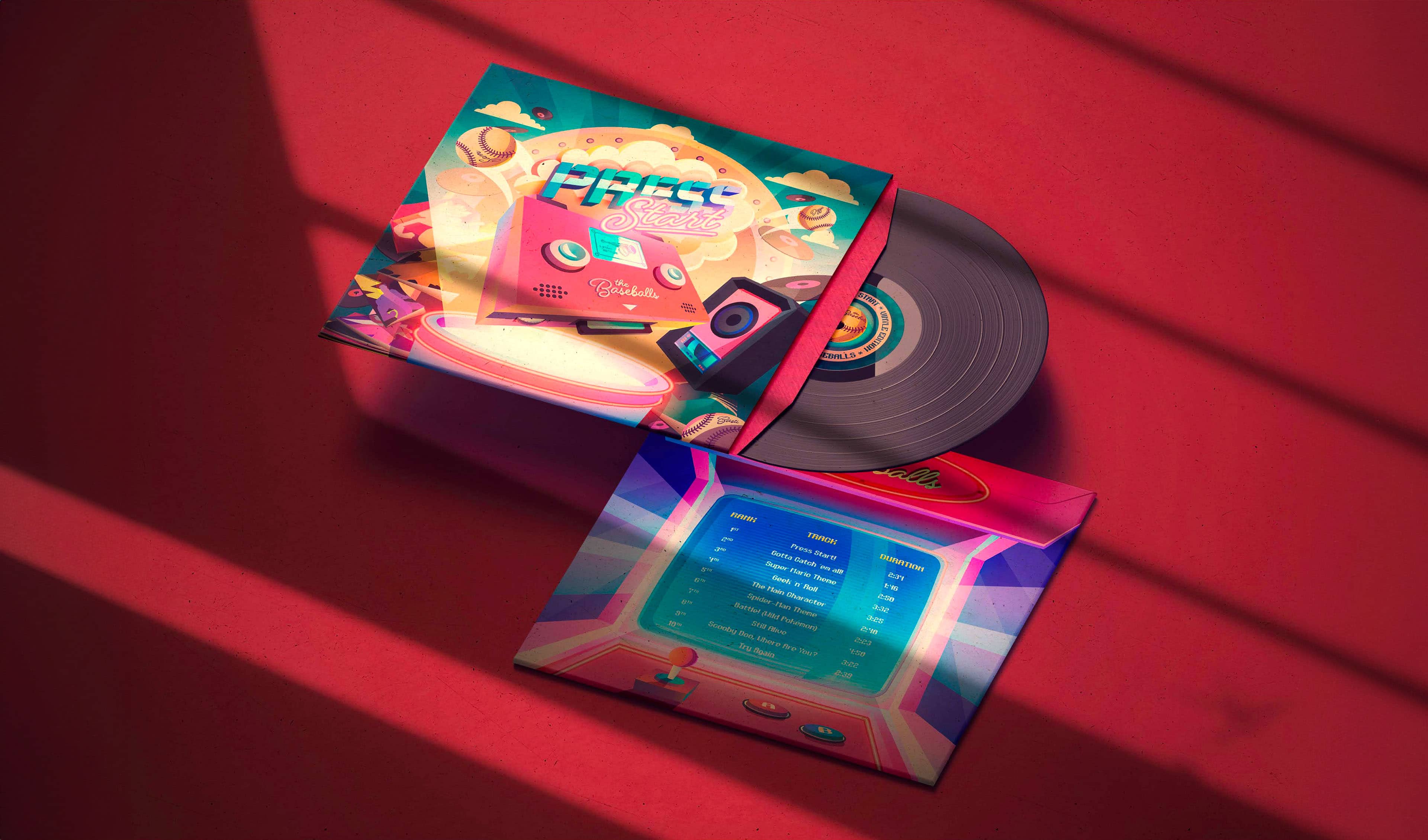 Récapitulatif des designs de la pochette Press Start!