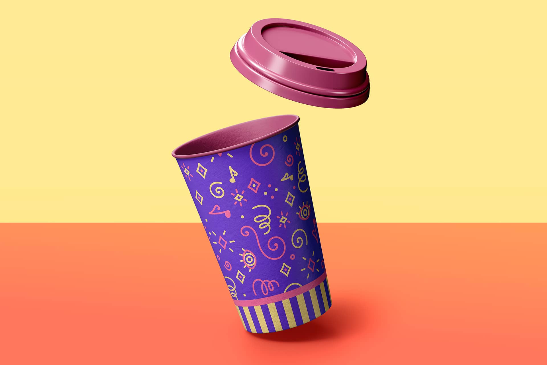 Gobelet en papier aux couleurs et motifs festifs du Festival Ribambelle